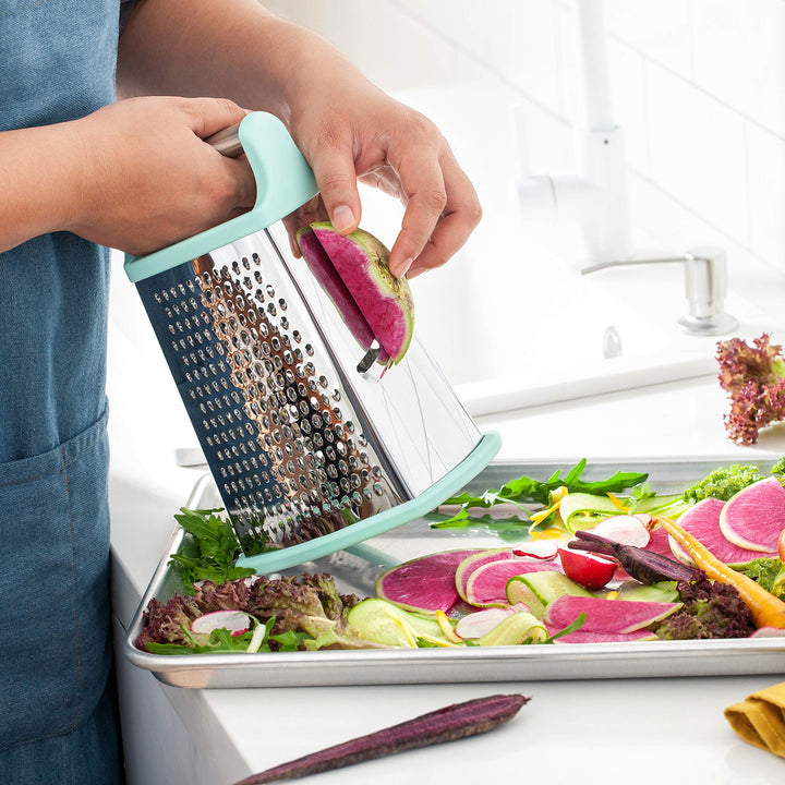 Professional Cheese Grater - Stainless Steel Box Grater for Kitchen, XL Size - Perfect 4 Sided Shredder for Parmesan Cheese, Vegetables, Ginger - Dishwasher Safe - Mint