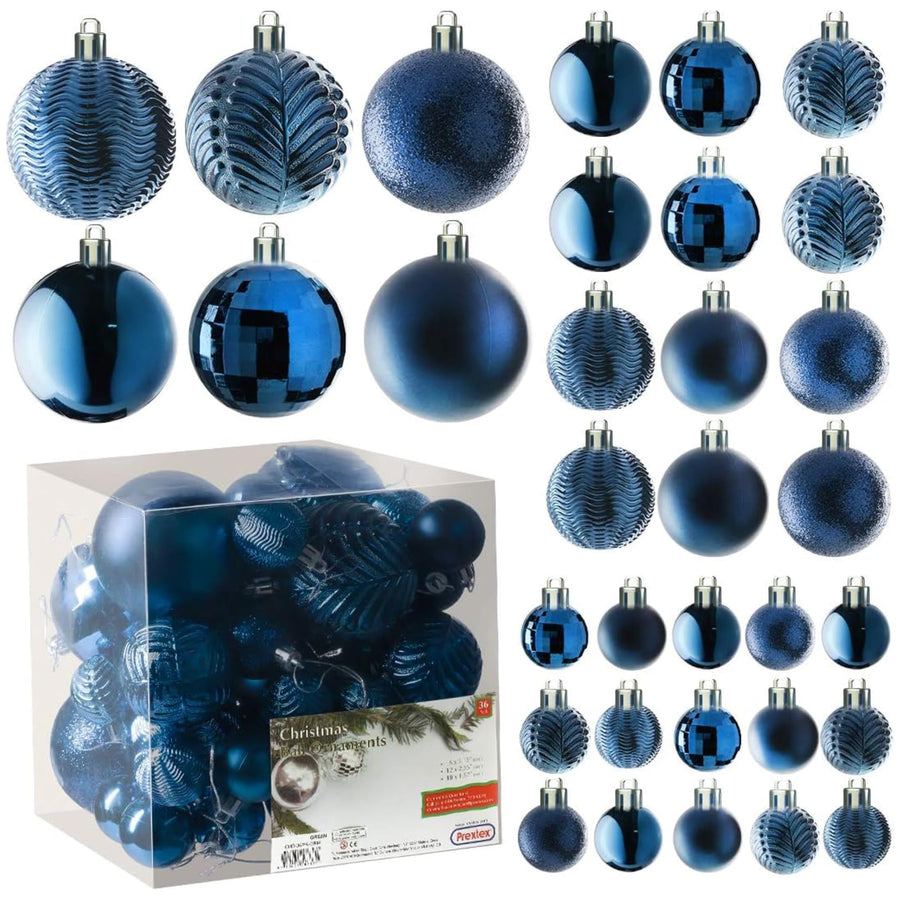 Prextex Midnight Blue 36-Piece Shatterproof Christmas B