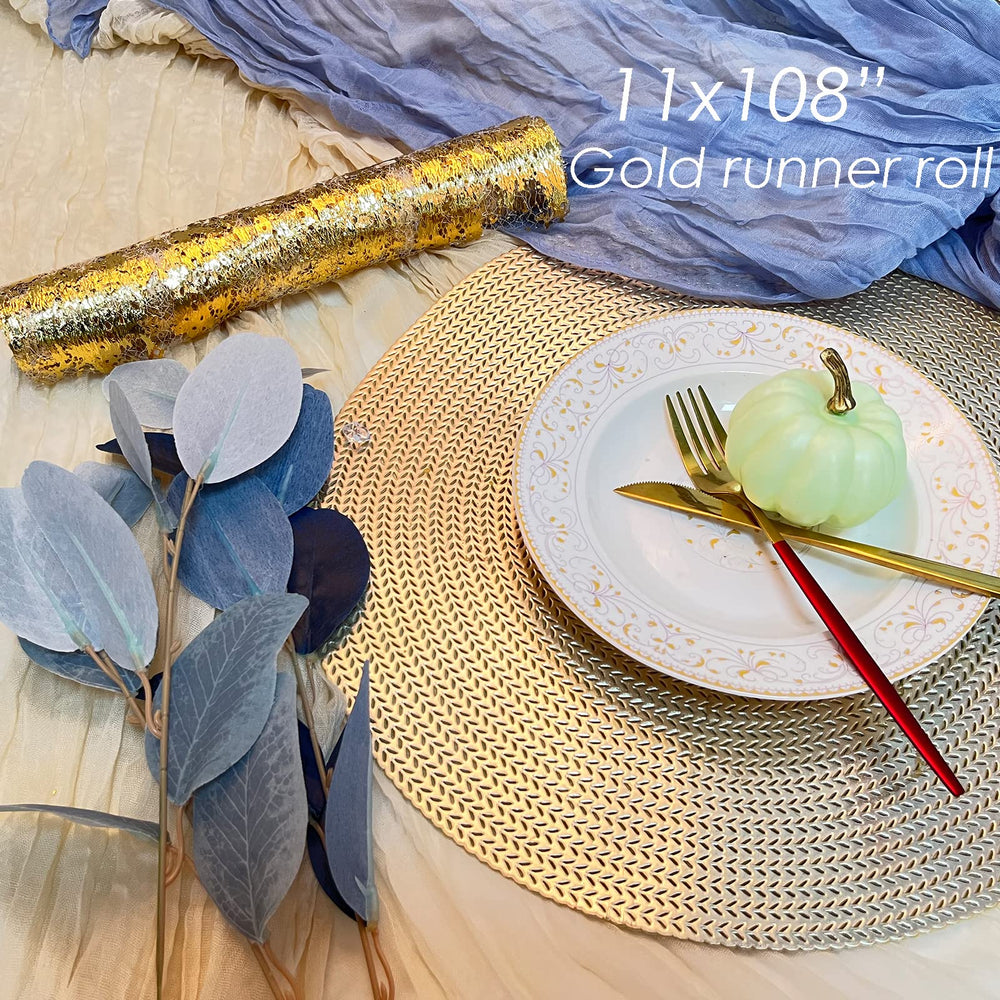 Gold Table Runner Roll - Glitter Metallic Gold Runner for Table- Sparkle Thanksgiving Table Runner - Gold Table Decor - Gold Table Decorations for Party, Christmas ,Wedding, Gold Table Decorations