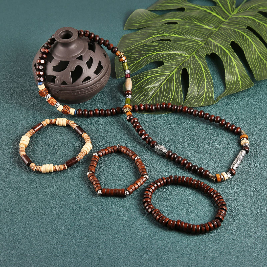 HZMAN Wrap Bracelets Men Women, Hemp Cords Wood Beads E