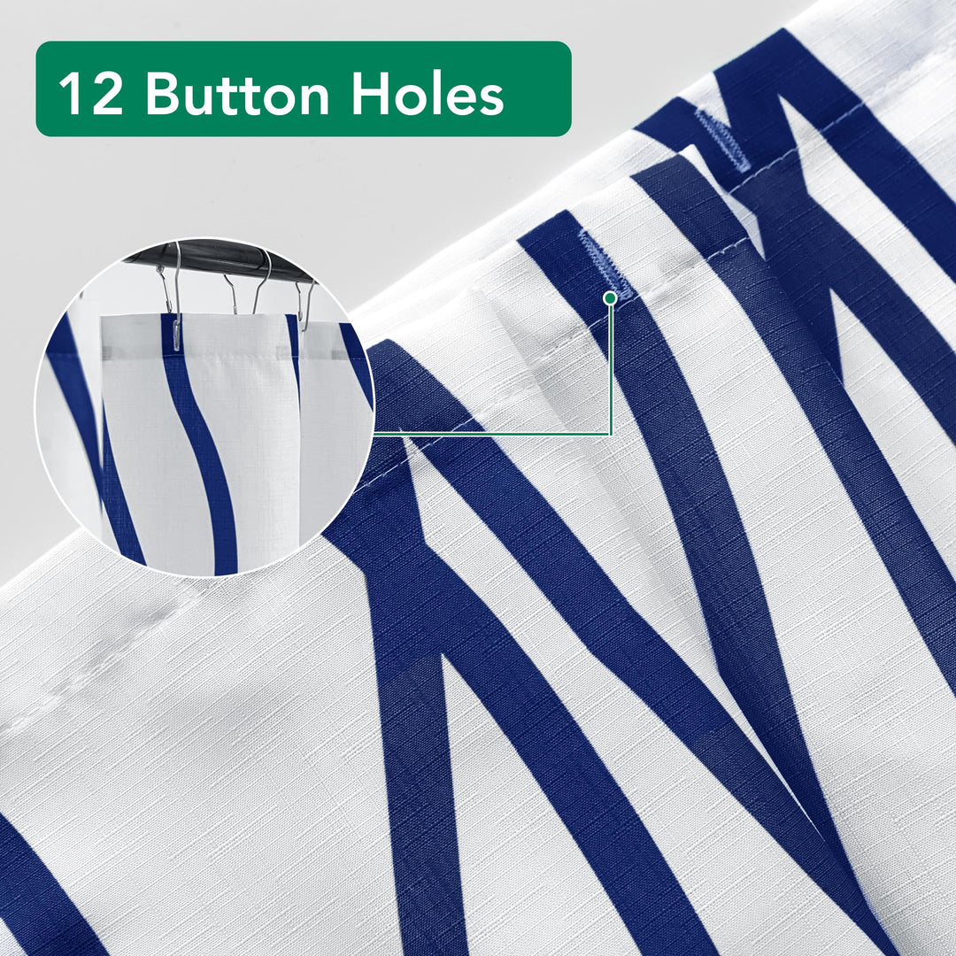 Extra Long Textured Fabric Shower Curtain 72 W x 84 L, Navy Striped Printed Linen Modern Hotel Luxury Quality Cloth Bathroom Curtains Machine Washable