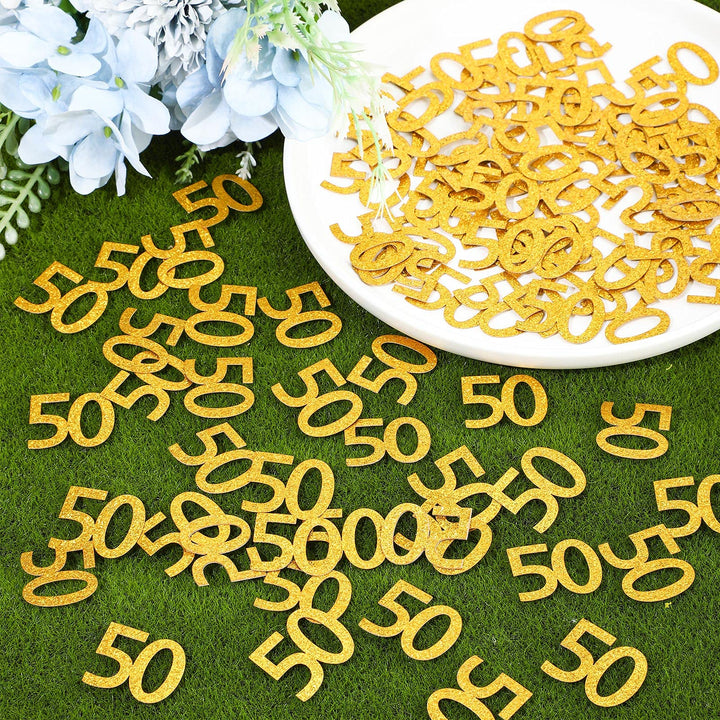200 Pieces 40th 50th Birthday Confetti Gold Confetti Anniversary Confetti Glitter Gold Table Confetti for Birthday, Anniversary Party Supplies(50 Style)