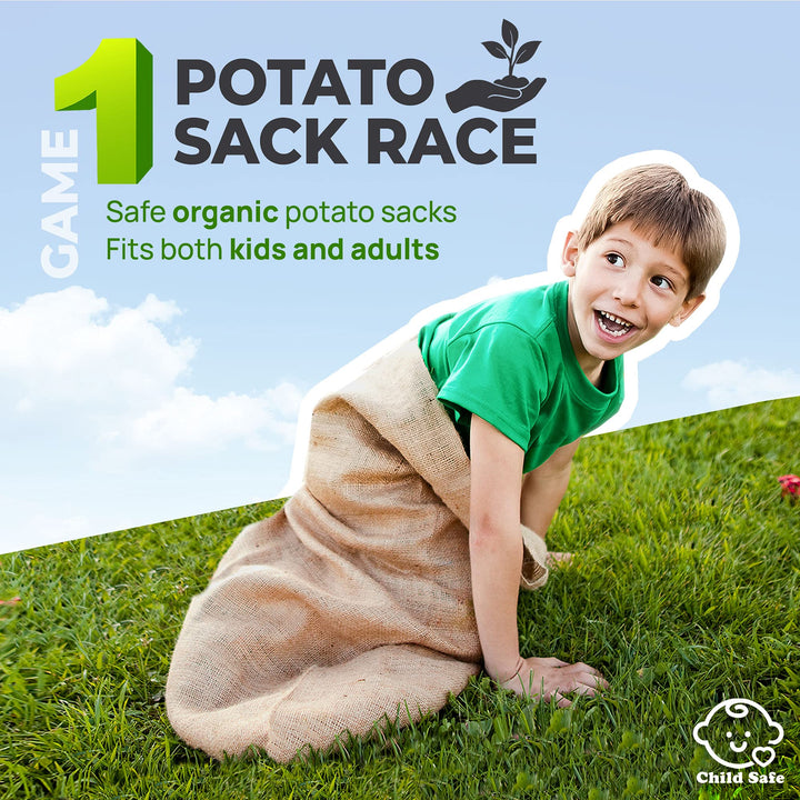 4 Player Outdoor Field Day Games, Relay Race Games, Potato Sack Race Bags, 3 Legged Race, Egg &amp; Spoon Race, with Storage Bag - BBQ, Easter Games, Birthday Party Games