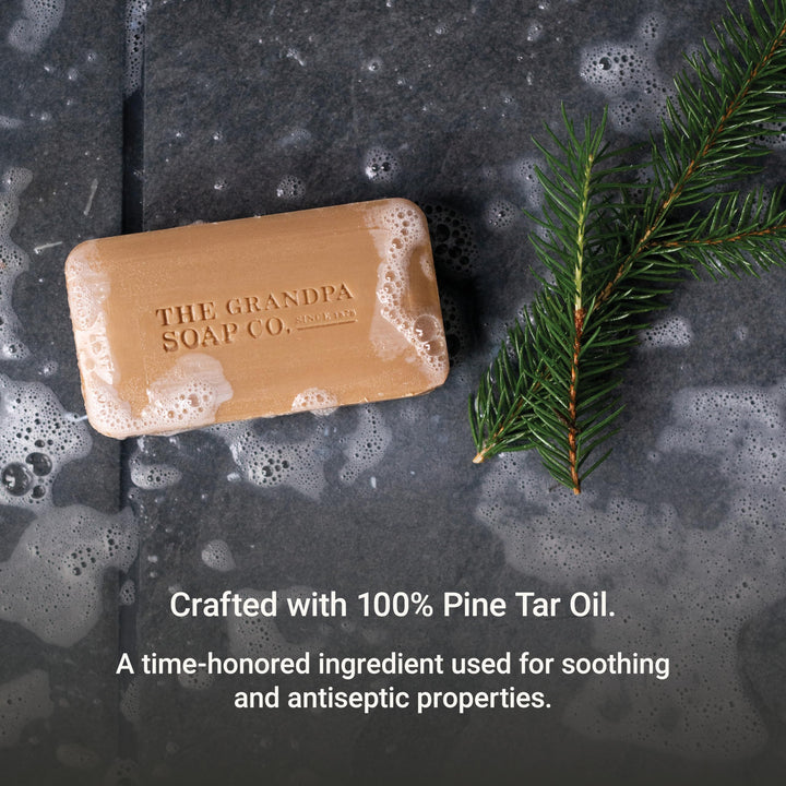 Pine Tar Bar Soap for Men- Made With 100% Plant-Based Pine Tar Oil, 3 in 1 Cleanser Deodorizer and Moisturizer, Dermatologist Tested, Safe for Sensitive Skin, 3.25 Oz, 6 Pack