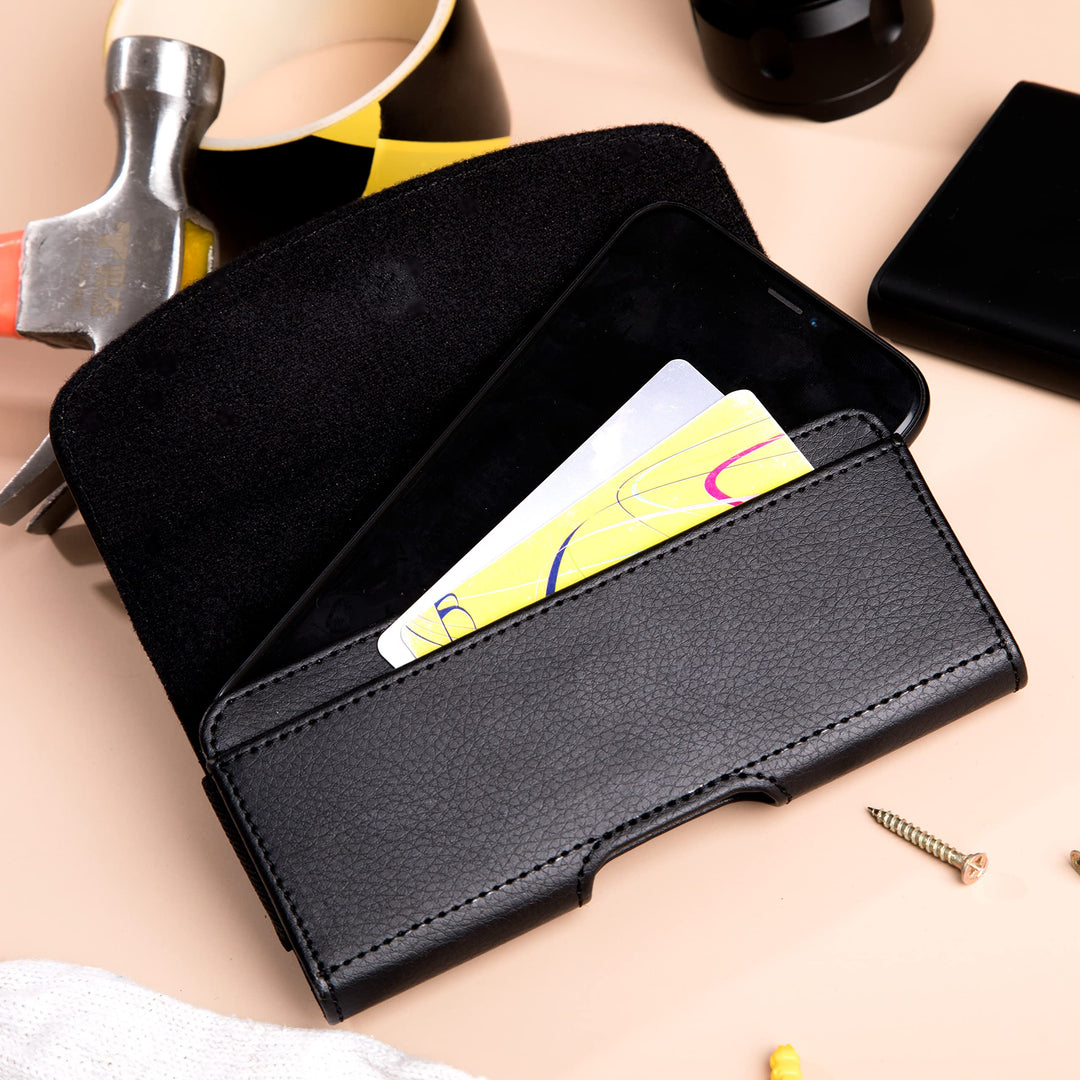 BOMEA Phone Holster designed for iPhone 11 Pro/Xs/X / 10 Holster Case Belt Case with Belt Clip Belt Loops and ID Card Holder Carrying Pouch for Men Cover Fits Apple iPhone with Other Case on-Black
