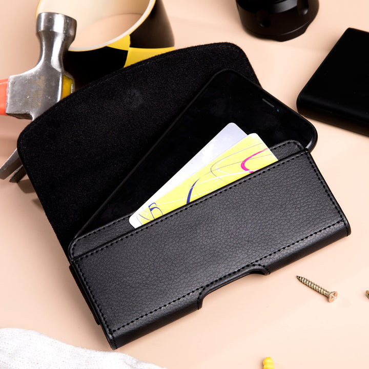 BOMEA Phone Holster designed for iPhone 11 Pro/Xs/X / 10 Holster Case Belt Case with Belt Clip Belt Loops and ID Card Holder Carrying Pouch for Men Cover Fits Apple iPhone with Other Case on-Black
