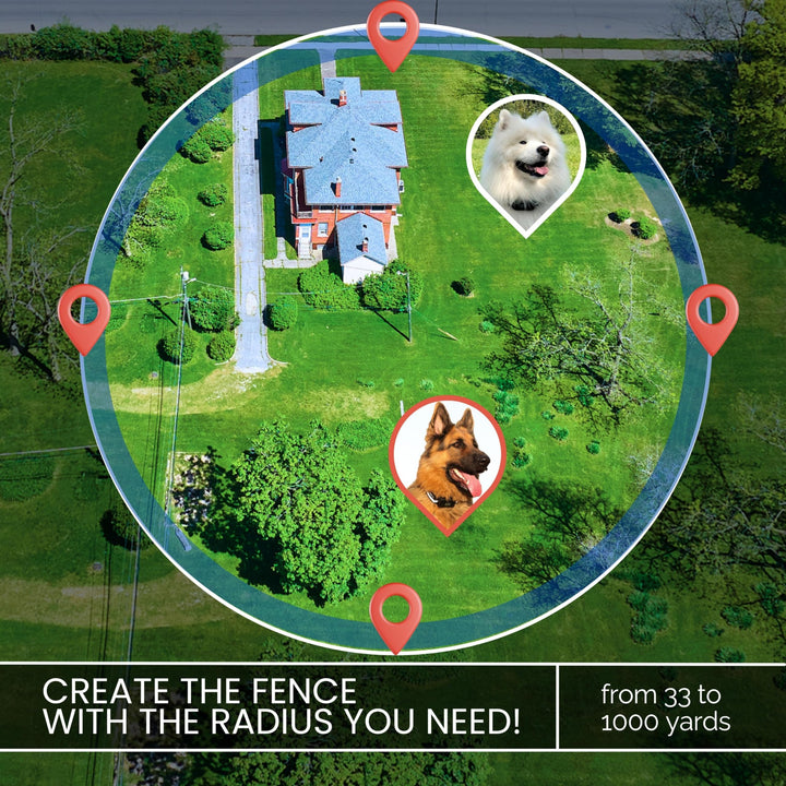 Pawious GPS Wireless Dog Fence - GPS Signal Boost, AI Scene Recognition - Radius from min 33 to max 1000 Yards, IPX7 Waterproof, Containment System for Medium and Large Dogs