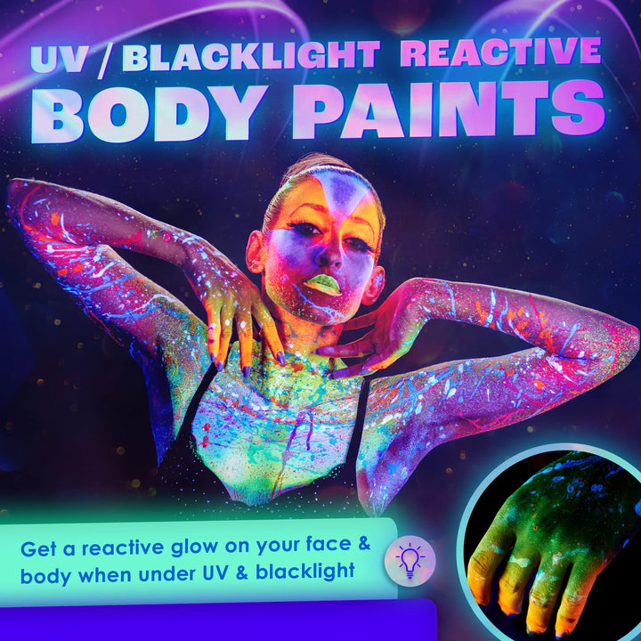 8 x UV Body Paint Black Light Make-Up Bodypainting Neon Blacklight Bodypaint Face Paints