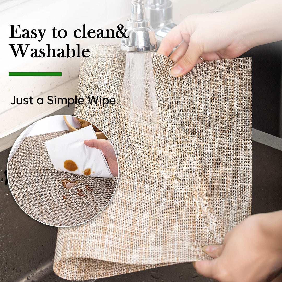 Placemats Set of 8 Washable Indoor/Outdoor Vinyl Place Mats for Dining Table PVC Weave Table Mats(Caramel)