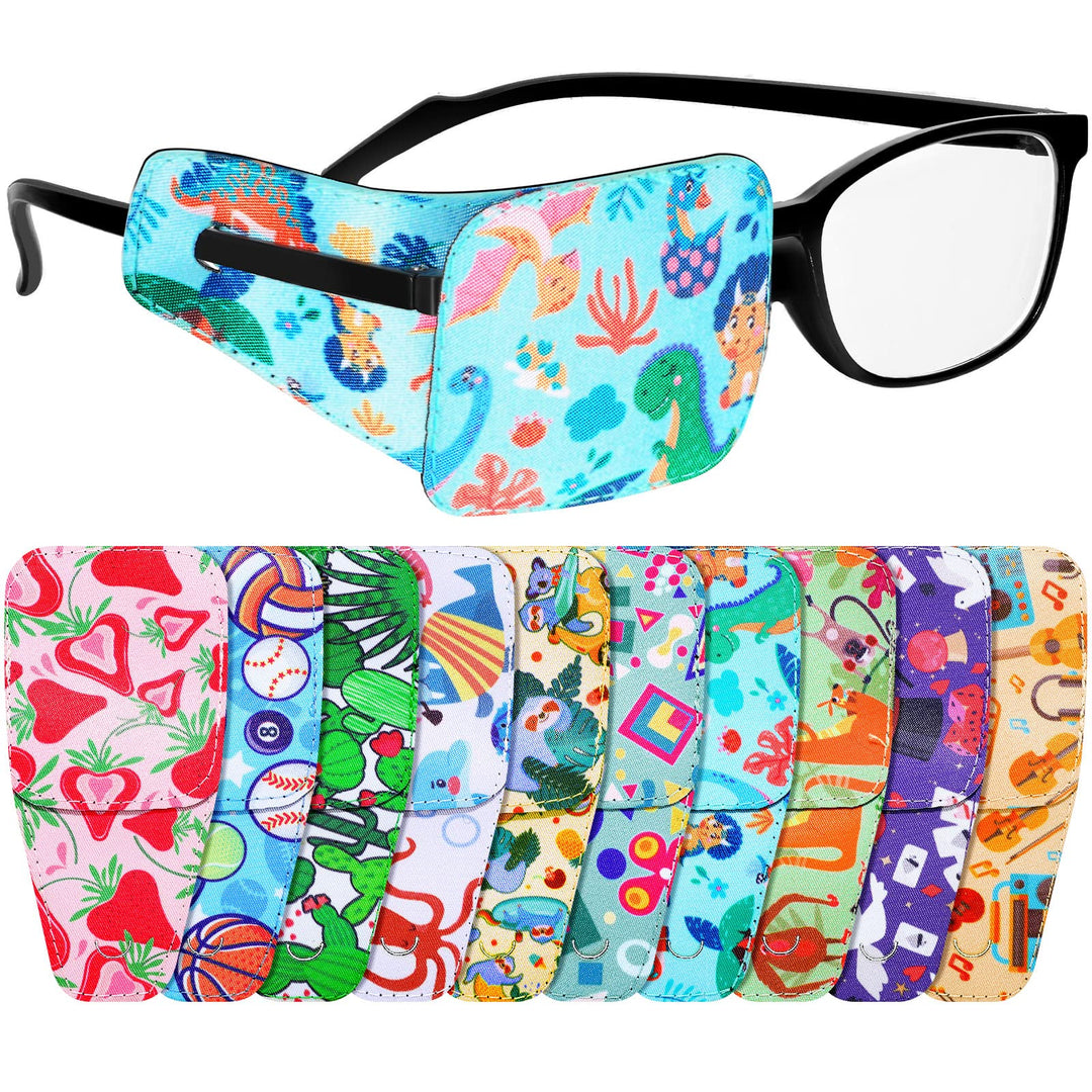 10 Pack Eye Patches for Kids Glasses to Cover Either Eye Fabric Patch with Cute Patterns, 10 Assorted Styles, 4.5 x 2.2 Inch(Fresh Style)
