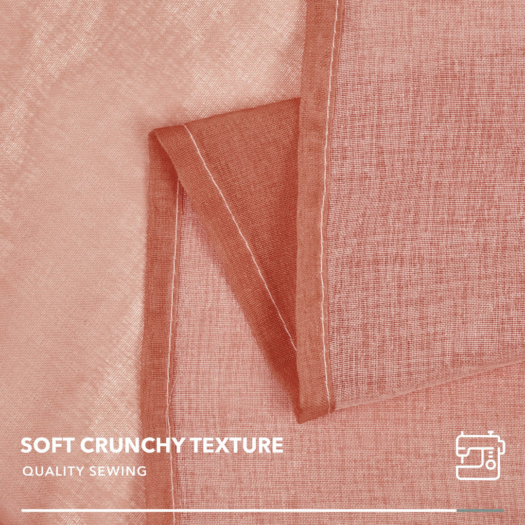 Faux Linen Gradient Reddish Brown Sheer Curtains, Ombre Voile Curtains - 52x72 Inch, 2 Panels, Rod Pocket Gradient Sheer Curtains for Bedroom, Reddish Brown