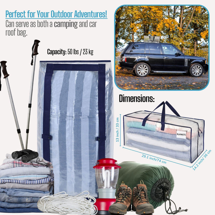 8 Pack Moving Bags w/Backpack Straps, Moving Boxes &amp; Storage Bins Alternative, Packing Supplies, Camping Accessories Totes for Storage, Dorm Room Essentials Storage Bags (Clear, 8 Pack)