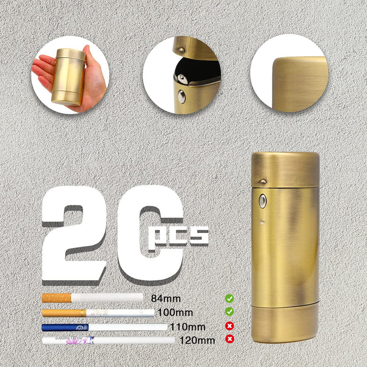 Oval Metal Cigarette case for 100&#39;s Can Hold a Small Lighter Suitable for 20 100&#39;s Cigarette case Coin case Pill case (Bronze)