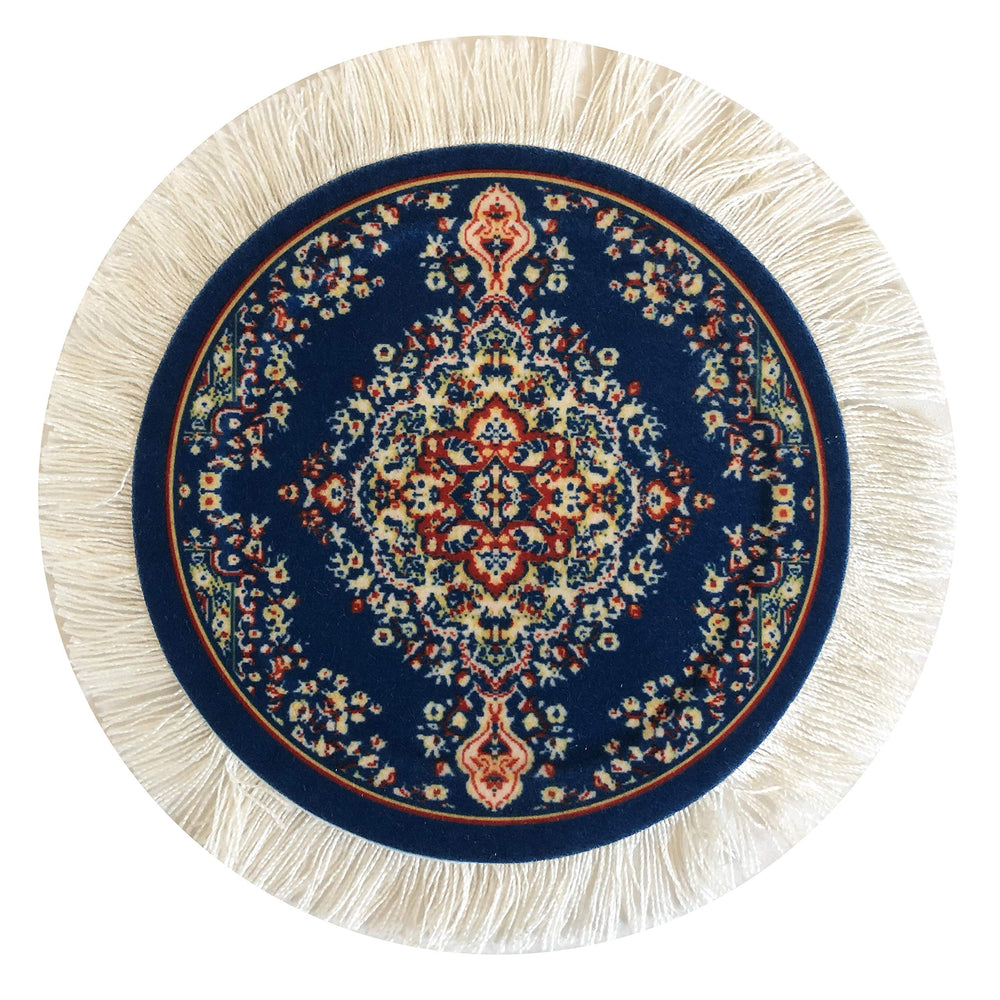 Carpet Coasters, Set of 4 Turkish Rug Style Table Drink mats, Absorbent Kitchen and Dining Accessories, Spill & drip Protection, Round