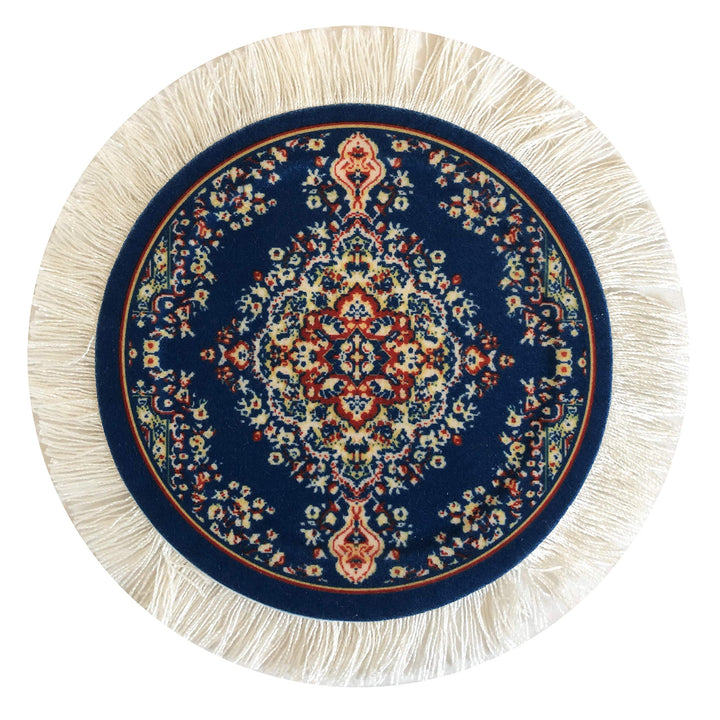 Carpet Coasters, Set of 4 Turkish Rug Style Table Drink mats, Absorbent Kitchen and Dining Accessories, Spill &amp; drip Protection, Round