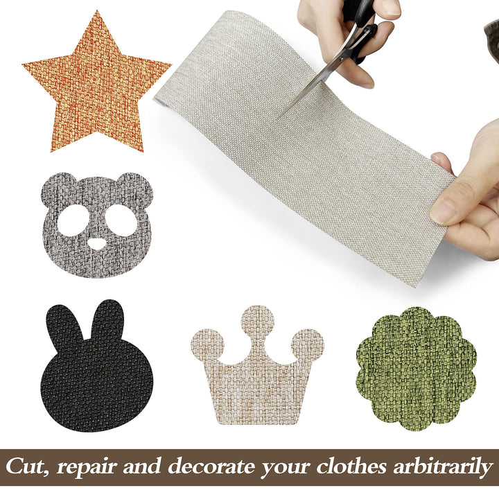 Linen Fabric Iron-on Repair Patch, Inside&amp;Outside Fabric Repair Patch, 3x60 with Backing Glue Linen Repair Decorative Patch kit (Cream-Gray)