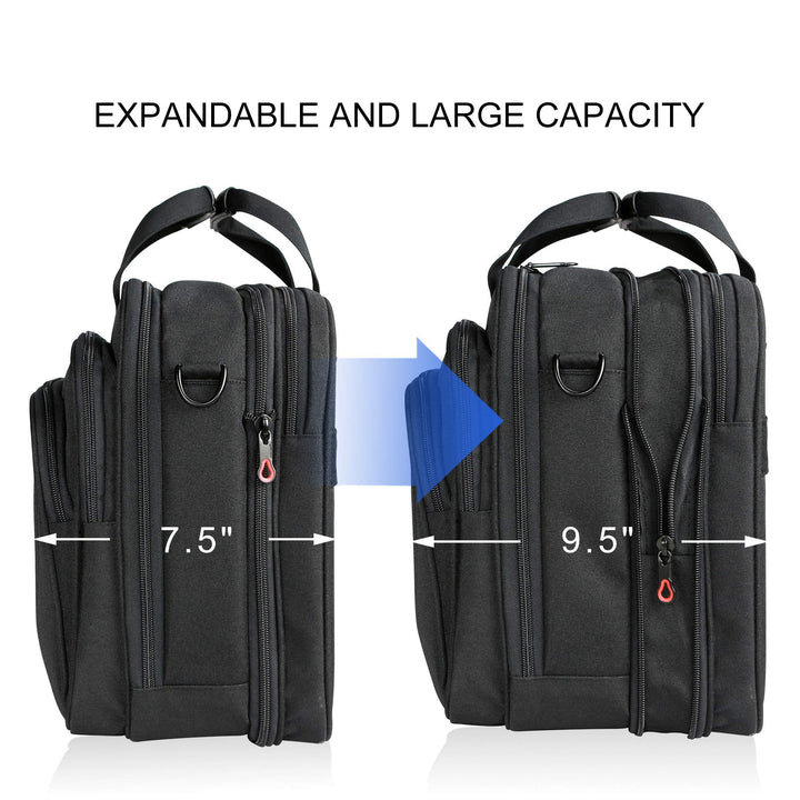 Laptop Bag Expandable Lightweight Briefcase for 17.3 Laptop Premium Business Work Bag Water-Repellent Messenger Bag with RFID Pockets for Travel/Women/Men-Black