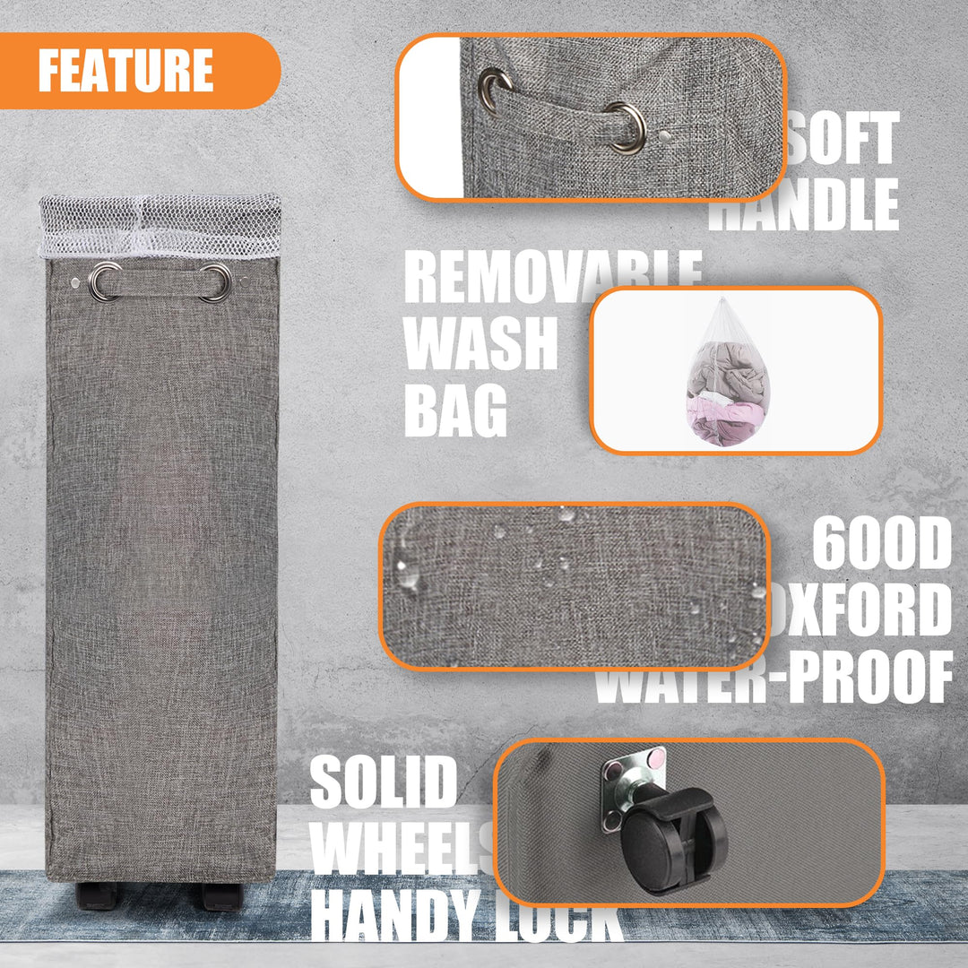 Laundry Hamper, Caroeas 27.5-inches Burlap Rolling Laun