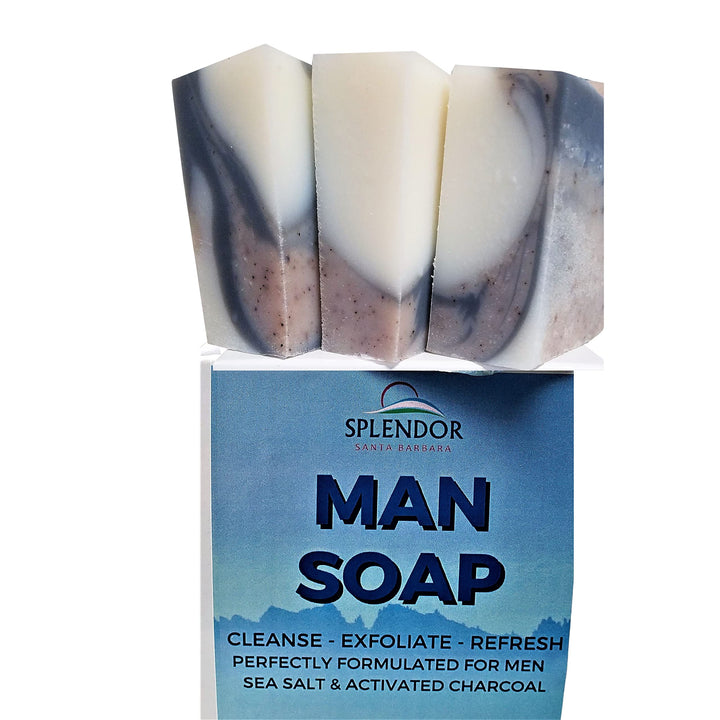Splendor Soap for Men - Coconut Oil Bath &amp; Body Bar Soap. Cleanse, Exfoliate, Refresh. Handmade, Vegan, Moisturizing, Activated Charcoal, Pumice and Alkanet Root