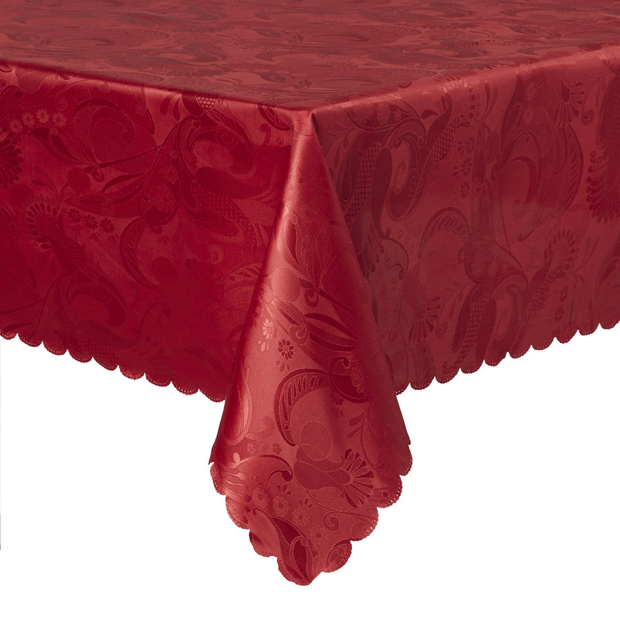 European Rose Design Tablecloth, 60 Round, Burgundy