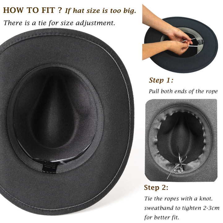 HUDANHUWEI Western Cowboy Hat Wide Brim Outdoor Fedora 