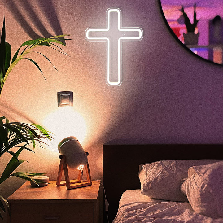 Jesus Christ Cross Neon Signs, Cross Jesus Neon Sign Light Home Decoration, Wall Mounted God Holy Jesus Cross for Home Weddings Party Meditation Easter Present Decoration White