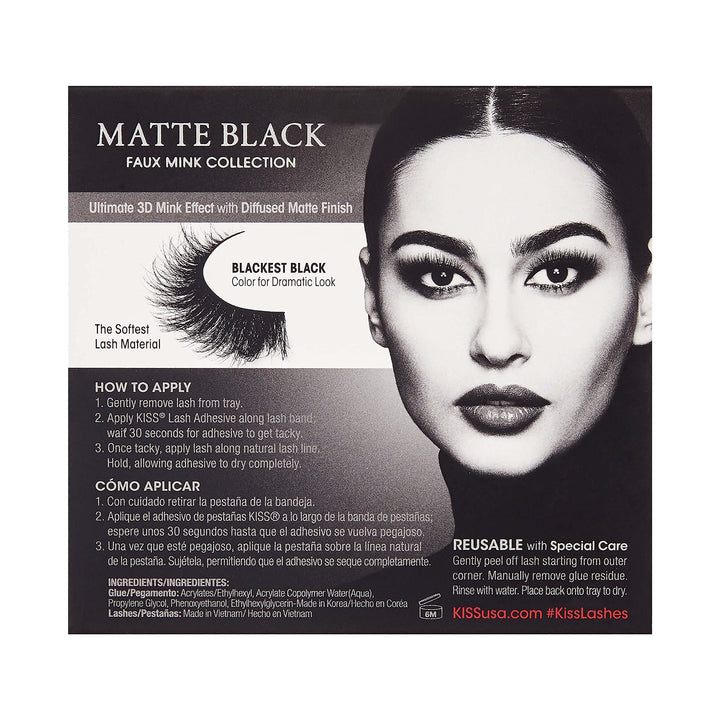 Lash Couture Matte Black Faux Mink Collection, False Eyelashes 1-Pack, Soft Real Mink Texture &amp; Matte Finish, High Impact Color, 3D Volume, Knot-Free Lash Band, Reusable, Matte Satin, 1 Pair