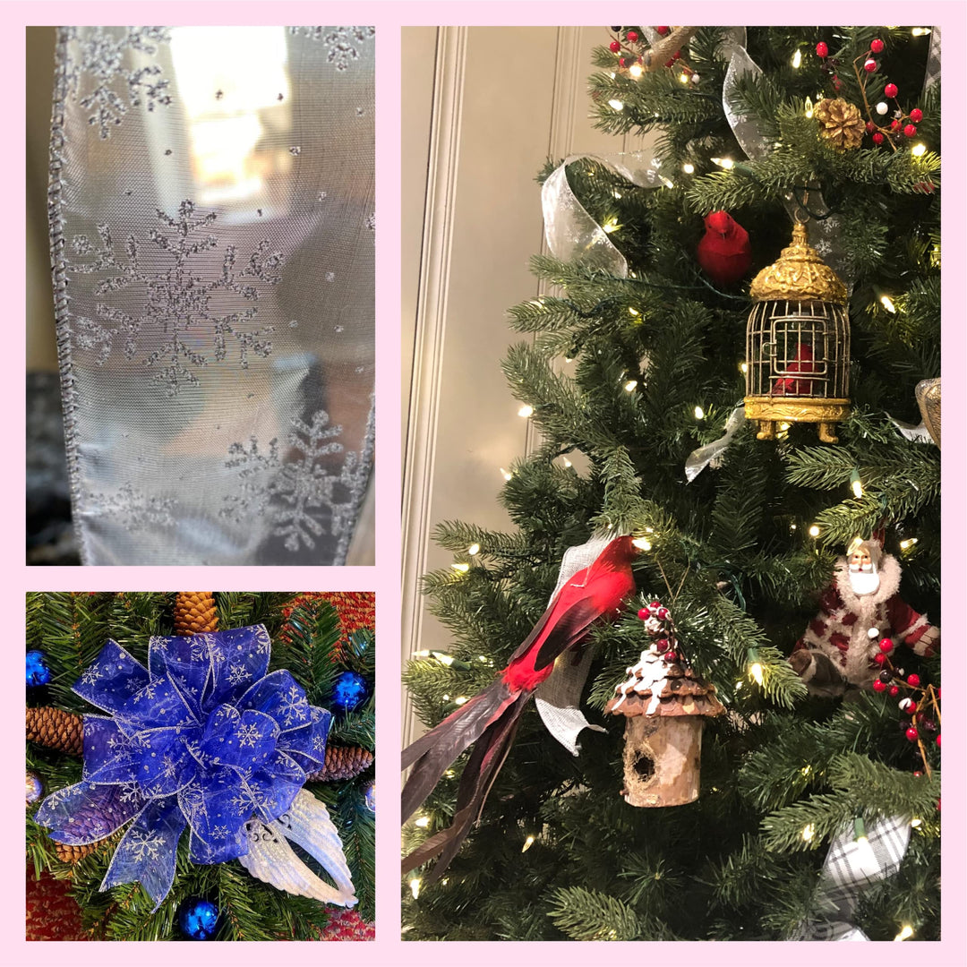 7405.60/50-004 Snowflake 2.5 X 50 YD Nylon Sheer Wired Glitter Ribbon, Ivory/Gold, Ribbon Art Supplies for Christmas Decorations, Indoor Christmas Ribbon for Gift Wrapping Art Set