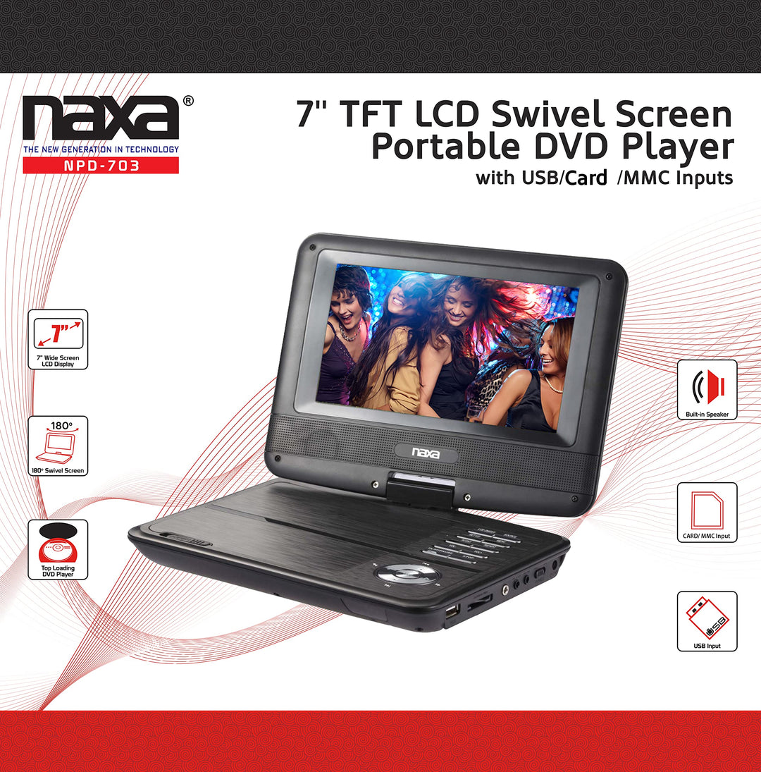 Electronics NPD-703 7-Inch TFT LCD Swivel Screen Portable DVD Player - Black Lacquer