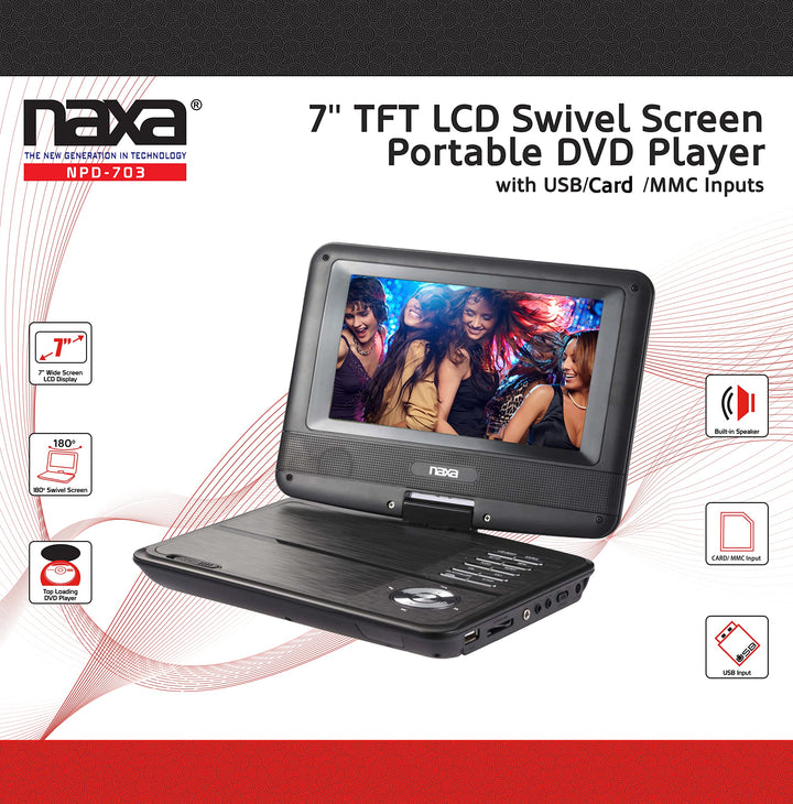 Electronics NPD-703 7-Inch TFT LCD Swivel Screen Portable DVD Player - Black Lacquer