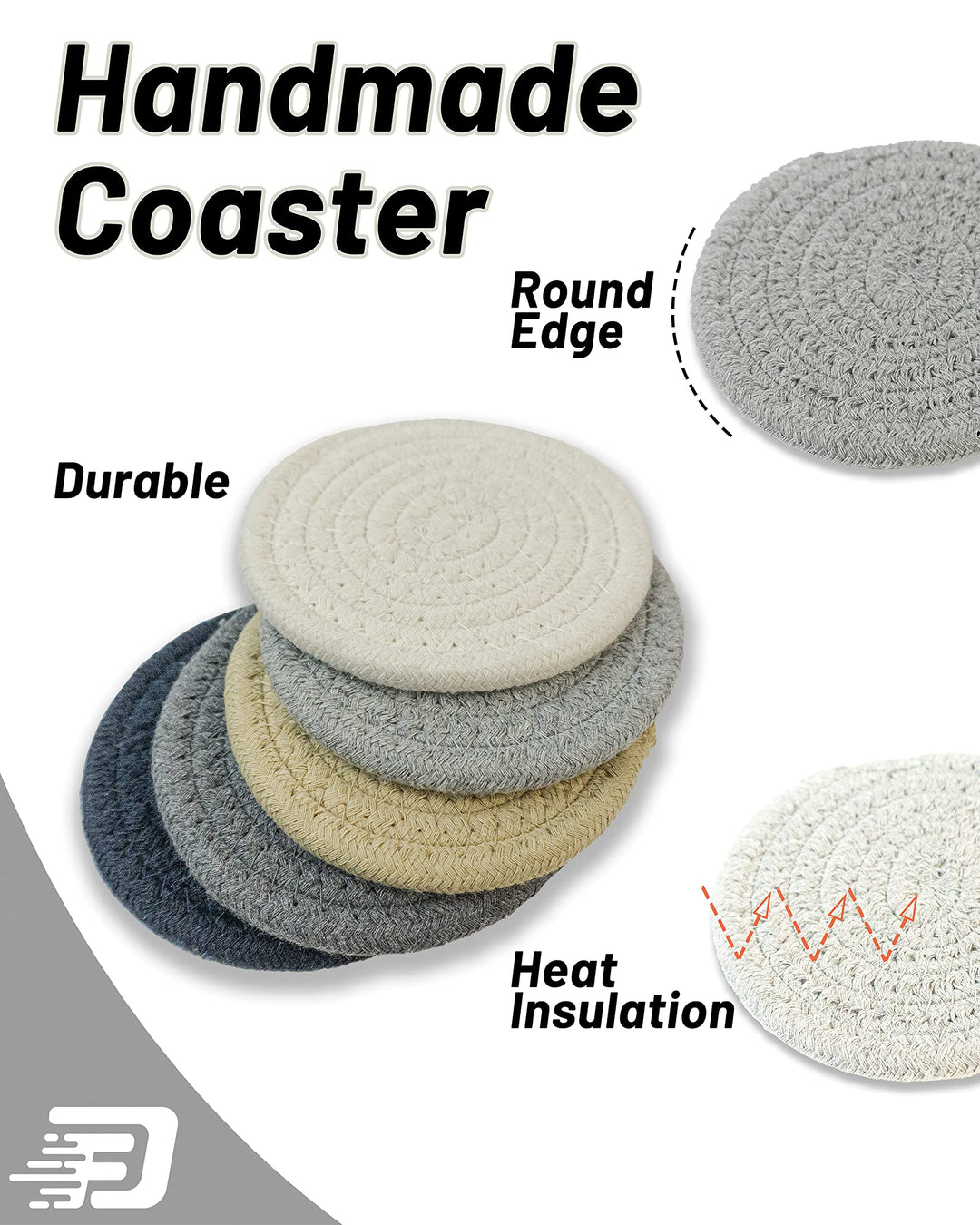 Coasters for Drinks Absorbent, 10 Pcs Absorbent Coasters, 4.3 Inch Drink Coasters, Woven Coasters for Desk Protection