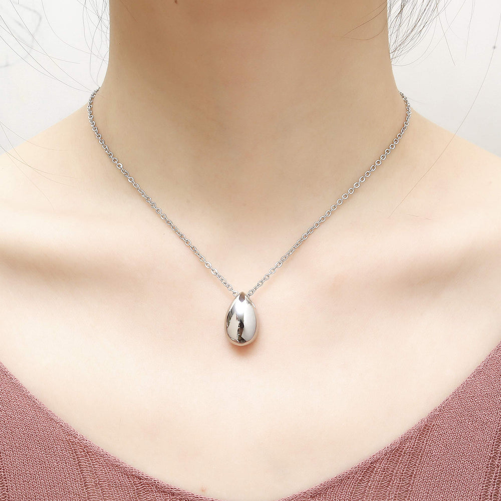 Teardrop Memorial Keepsake Ashes Urn Pendant Necklace Stainless Steel Cremation Jewelry (Silver)