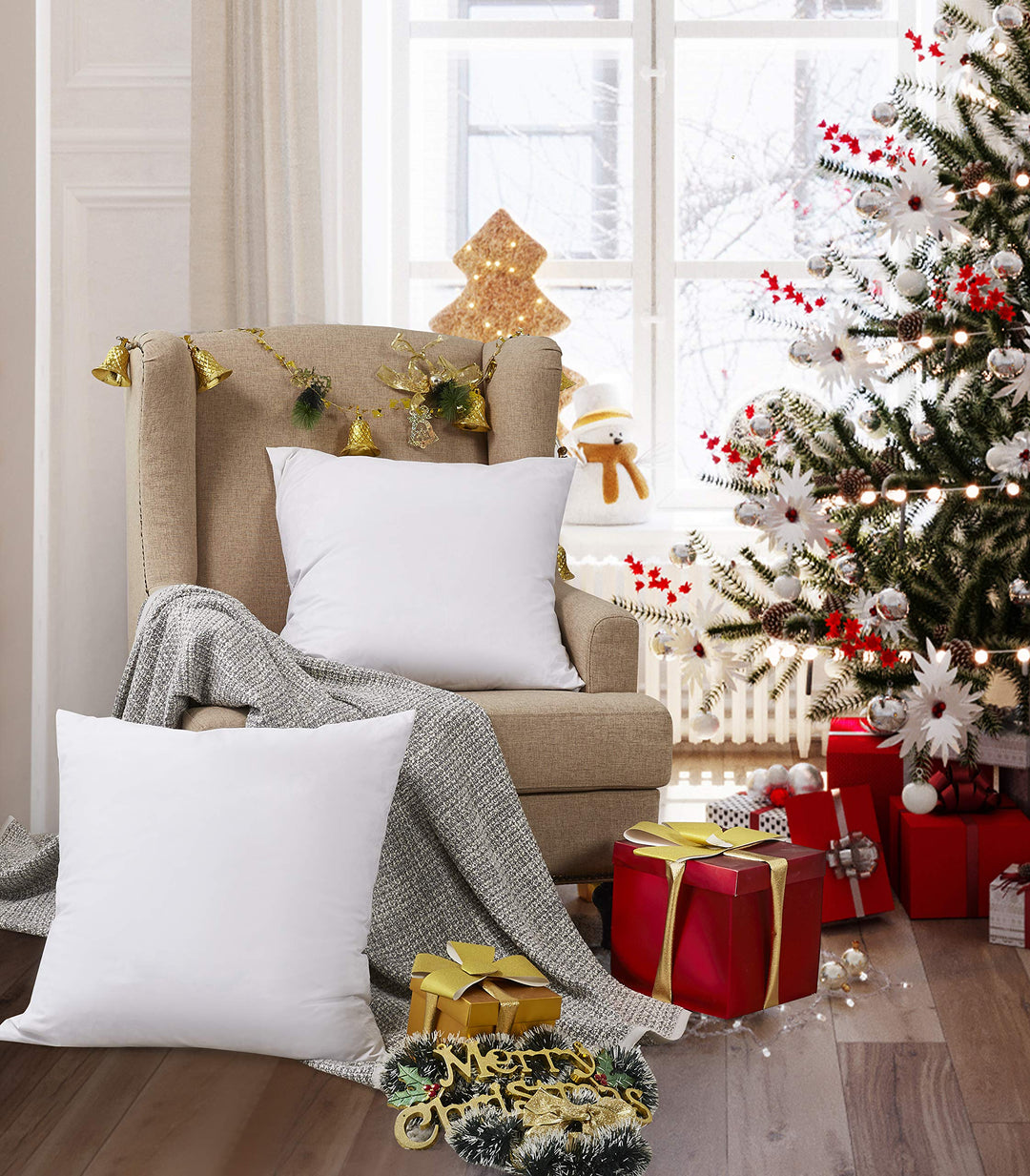 , 26x26 Feather Euro (2 Pack),Hypoallergenic European Sleep Pillow Inserts Sham Square Form, 2 Count (Pack of 1), White