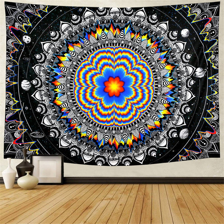 Amonercvita Trippy Mandala Tapestry Psychedelic Black T