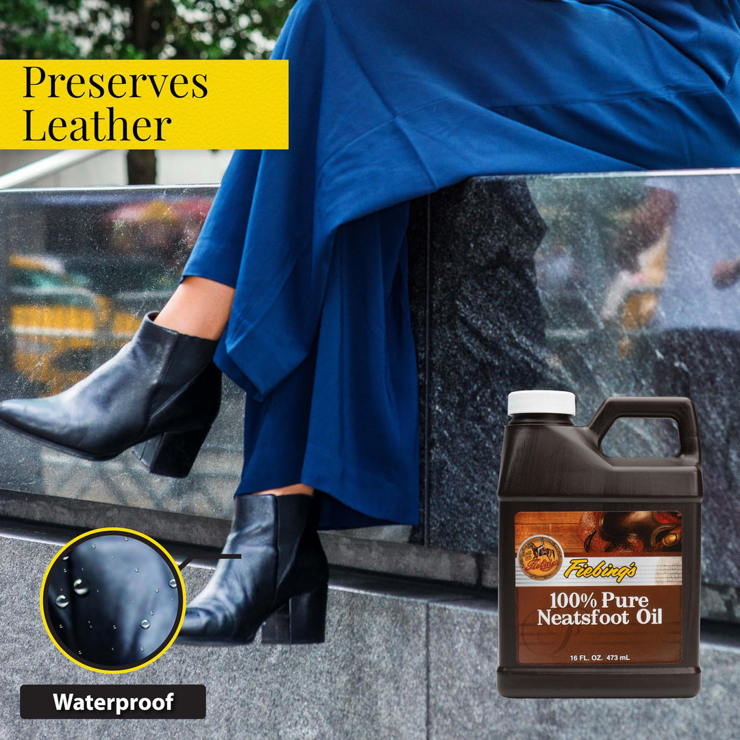 Fiebing's 100% Pure Neatsfoot Oil 16 oz - Leather Conditioner & Preservative with All Natural Animal Oil - Waterproof, Soften, Restore, & Strengthen Leathercraft Shoe, Boot, Belt, Saddle, Couch, Purse