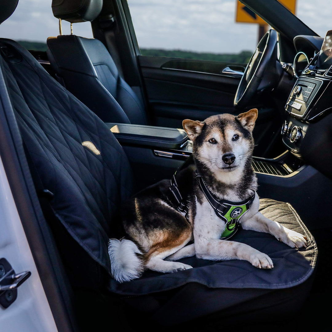 Pet Padded Scratchproof Front Seat Cover with Seat Anchor for Cars, Trucks, &amp; SUVs, Water Resistant, Machine Washable &amp; Non-Slip - Quilted Black