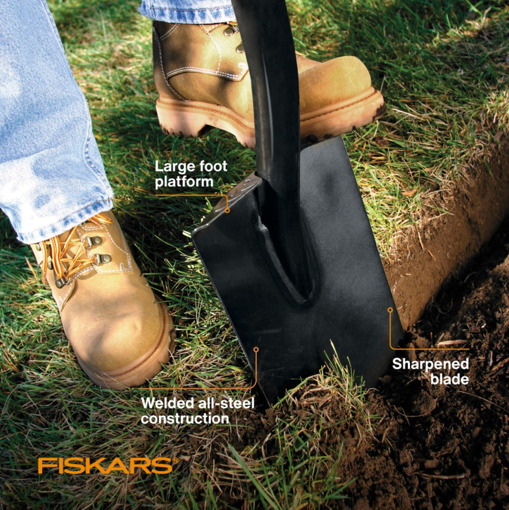 46 Spade Garden Shovel, Steel Flat Spade with Ergonomic D-Handle, Sharp Blade Square Shovel for Lawn Edging, Digging, Heavy Duty Yard Tool, Easy Cuts in Grass and Turf