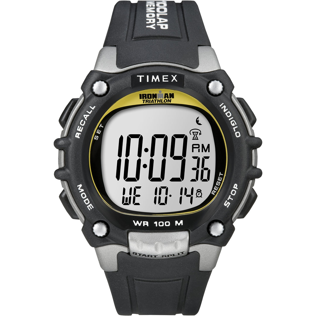 Men&#39;s T5E231 Ironman Classic 100 Black/Yellow Resin Strap Watch