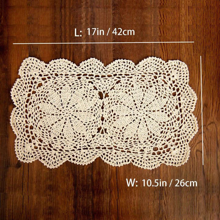 Handmade Rectangle Doilies, 2-Piece Handmade Crochet Cotton Doilies Lace Table Crochet Placemats Coaster 10.6x16.9 inch (Beige)