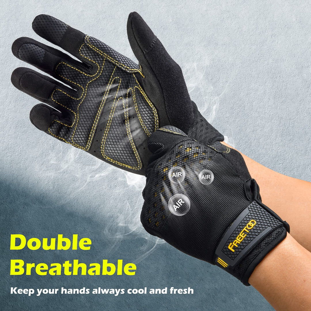 Men&#39;s Large Protective Gloves, Breathable Safety Mechanic Gloves with Padded Silicone Palm, Sensitive Touch Screen Flexible Grip Gloves for Work
