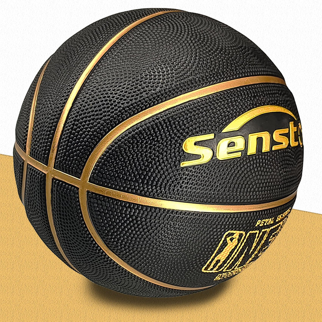 29.5&#39;&#39; Basketball Outdoor Indoor Rubber Basketball Ball Official Size 7 Street Basketball with Pump Black/Gold