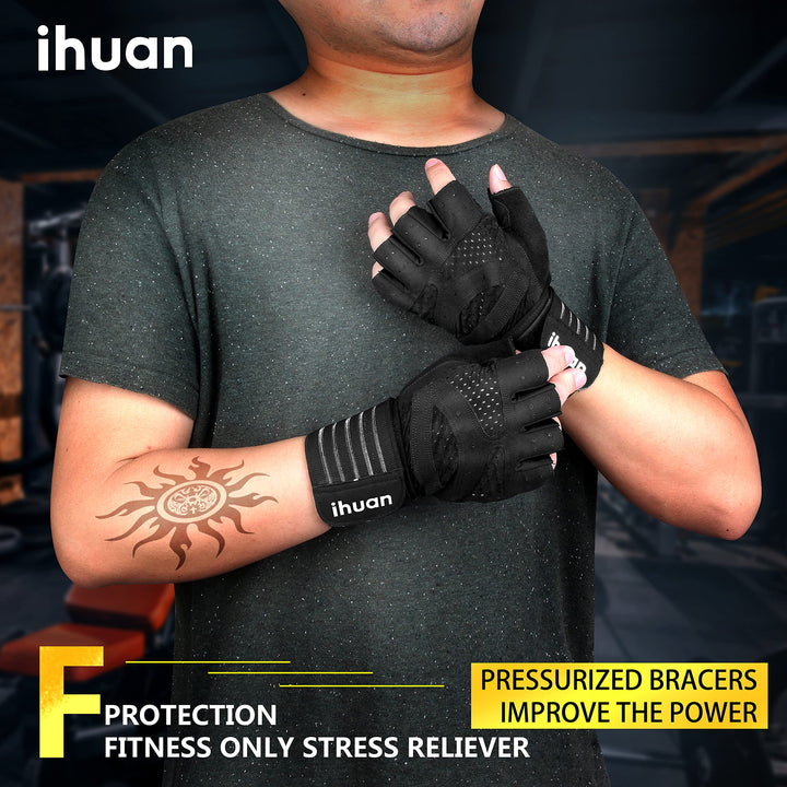 Ventilated Weight Lifting Gym Workout Gloves with Wrist Wrap Support for Men &amp; Women, Full Palm Protection, for Weightlifting, Training, Fitness, Hanging, Pull ups