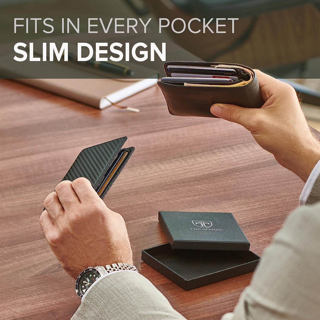 Money Clip Wallet RIO - Mens Wallets slim Front Pocket RFID Blocking Card Holder Minimalist Mini Bifold Gift Box (Carbon Leather, Carbon)