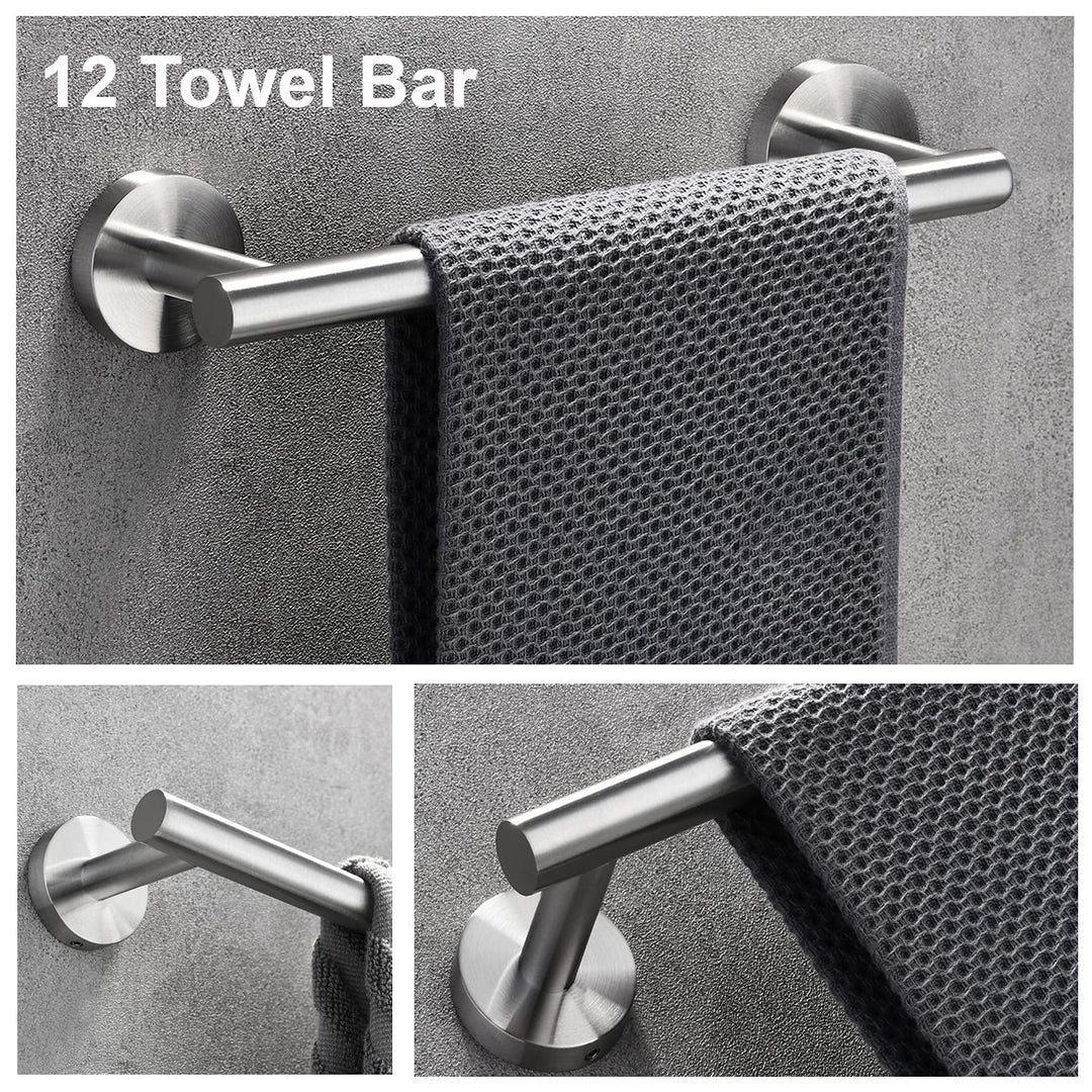 3-Pieces Set Brushed Nickel Bathroom Hardware SUS304 Stainless Steel Round Wall Mounted - Includes 12 Hand Towel Bar, Toilet Paper Holder, Robe Towel Hooks,Bathroom Accessories Kit