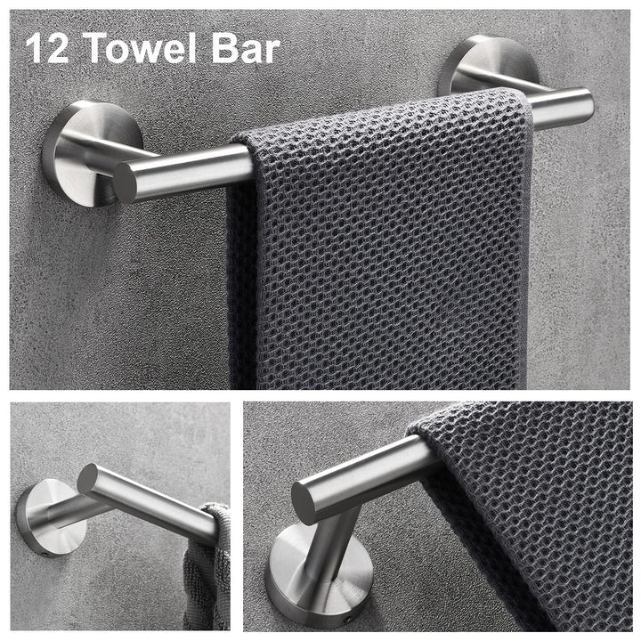 3-Pieces Set Brushed Nickel Bathroom Hardware SUS304 Stainless Steel Round Wall Mounted - Includes 12 Hand Towel Bar, Toilet Paper Holder, Robe Towel Hooks,Bathroom Accessories Kit
