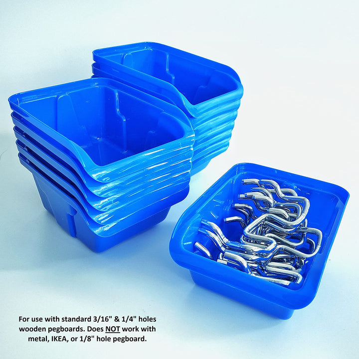 Removable Pegboard Bins with Hooks 12 Peg Board Wall Mounted Storage Bins for Garage Workbench Organizer &amp; Craft Room Wooden Pegboard Heavy Duty Portable Bins Each Hold 3+ Lbs (Dark Blue)