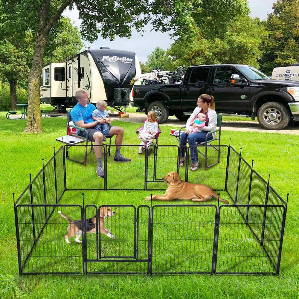 Dog Playpens 8/16 Panels Dog Pen Outdoor Dog Fence Exercise Pen 32 inch Height Pet Play Yard Gate with Doors for Large/Medium/Small Dogs, Pet Playpen for RV, Camping, Yard, 16 Pcs