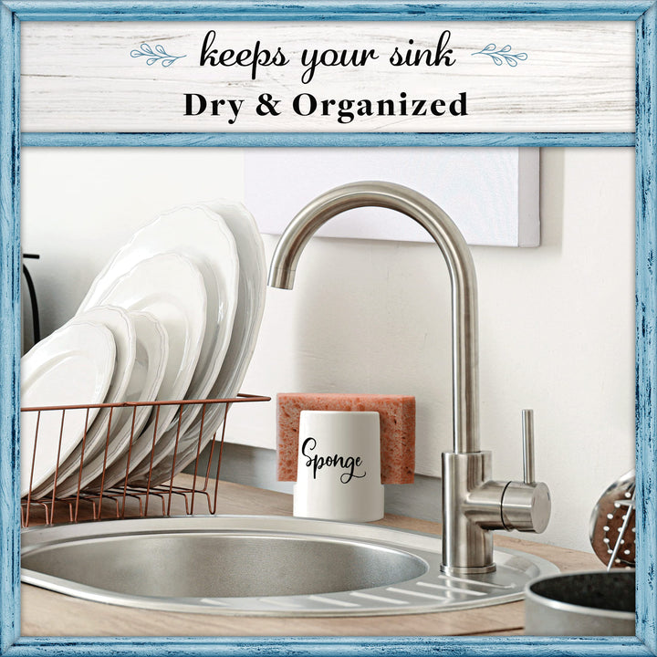 Sponge Holder for Kitchen Sink - Rustic Farmhouse Home &amp; Kitchen Decor - White Ceramic