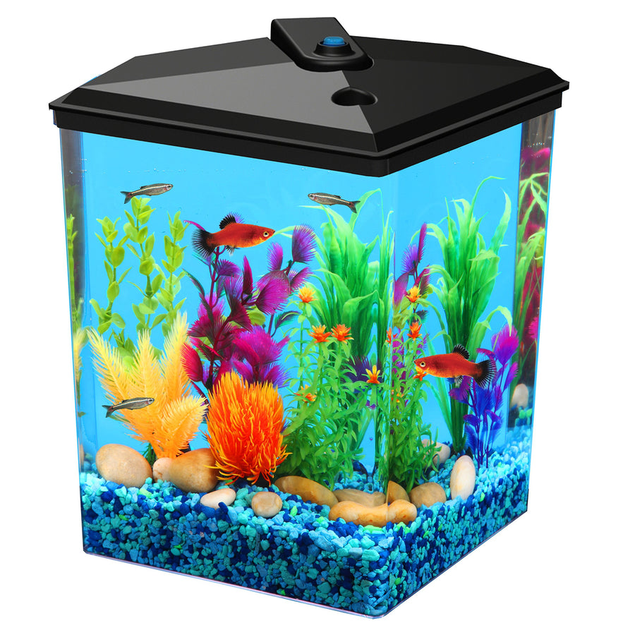 AquaView 2.5-Gallon Plastic Fish Tank with Power Filter and LED Lighting for Tropical Fish - Betta Fish (7 Color Selections)