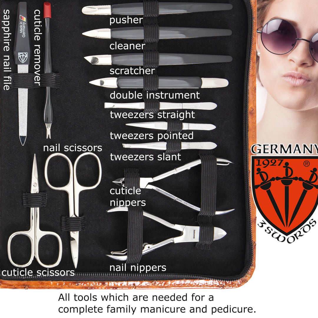 3 Swords Germany - Brand Quality 23 Piece Manicure Pedicure Grooming kit Set for Professional Finger & Toe Nail Care Tweezers File Clipper Fashion Leather case in Gift Box, Made by 3 Swords (7452)
